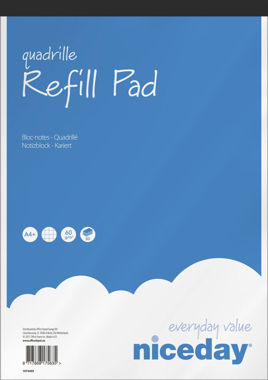 Niceday A4+ oben gebunden Blau Papierumschlag Nachfüllung Kariert 80 Blatt 5 Stück