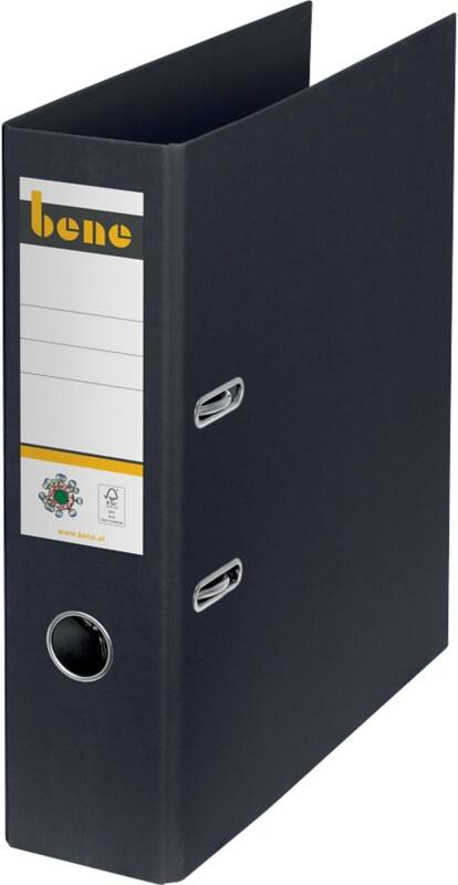 Bene No.1 Breit Ordner A4 80 mm Schwarz 2 Ringe 301400SW Pappkarton Glatt Hochformat Recycled