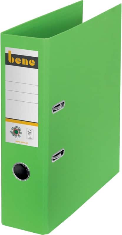 Bene No.1 Ordner Breit A4 80 mm Grün 2 Ringe 301400 GN Pappkarton Glatt Hochformat