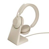 Jabra Evolve2 65 UC Kopfhörer Stereo Kabellos Kopfbügel Geräuschunterdrückung mit Mikrofon Beige mit Mikrofon, Ladestation Bluetooth USB-A
