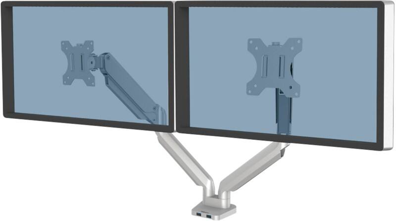 Fellowes Doppel Monitorarm 8056501 Höhenverstellbar Silber 2 USB-Anschlüsse