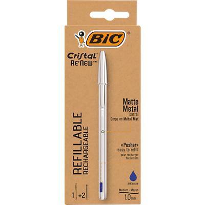 BIC Cristal ReNew Metall Kugelschreiber Blau Mittel 0.32 mm Nachfüllbar 3 Stück