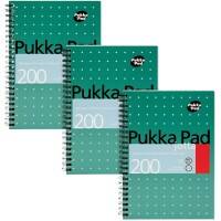 Pukka Pad Notizbuch Metallic Jotta A5 liniert Spirale gebundener Karton Hardback Grün perforiert 200 Seiten 3er-Pack