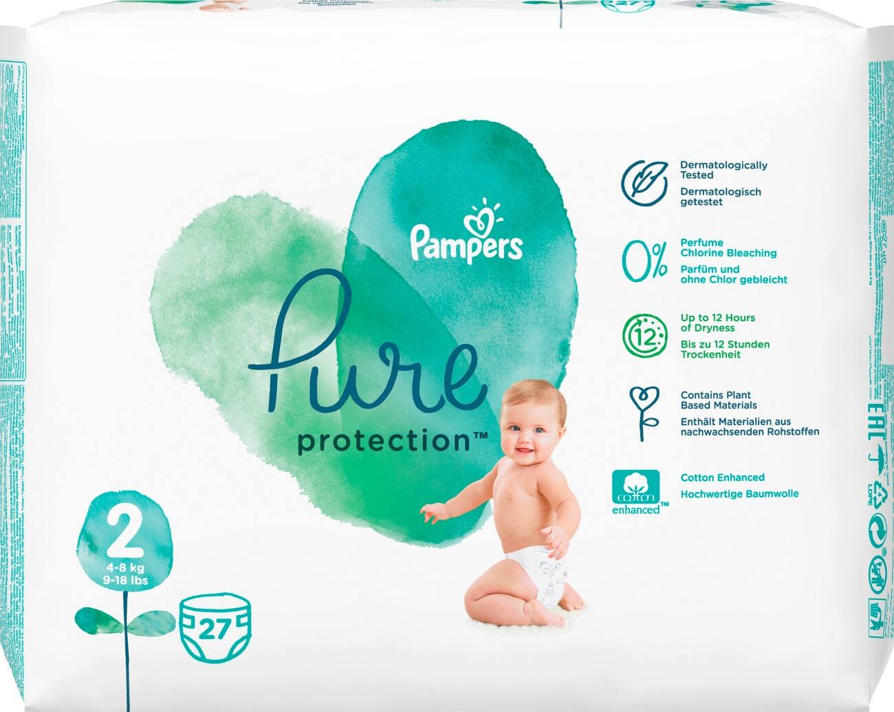 Pampers Windeln Pure Protection Mini Size 2 25 x 11,2 x 19,4 cm 27 Stück