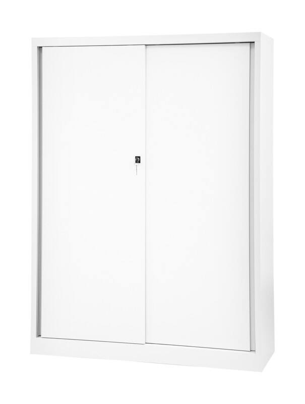 Bisley Schiebetürenschrank ECO, 3 Fachböden, 4 OH, Farbe verkehrsweiß, H 1637 x B 1200 x T 430 mm