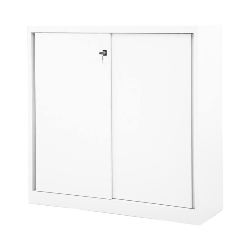 Bisley Schiebetürenschrank ECO, 2 Fachböden, 3 OH, Farbe verkehrsweiß, H 1181 x B 1200 x T 430 mm