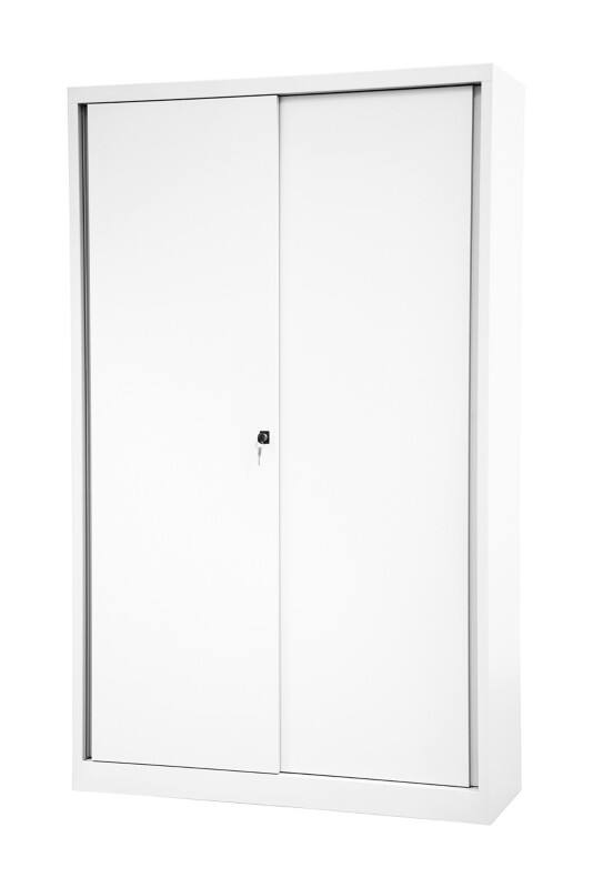 Bisley Schiebetürenschrank ECO, 4 Fachböden, 5 OH, Farbe verkehrsweiß, H 1980 x B 1200 x T 430 mm