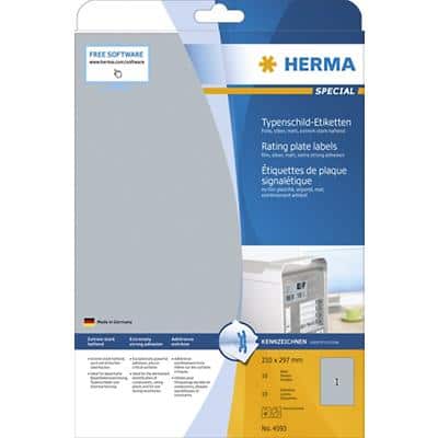 HERMA Typenschild-Etiketten 4593 Silber Rechteckig A4 210 x 297 mm 10 Blatt à 1 Etikett