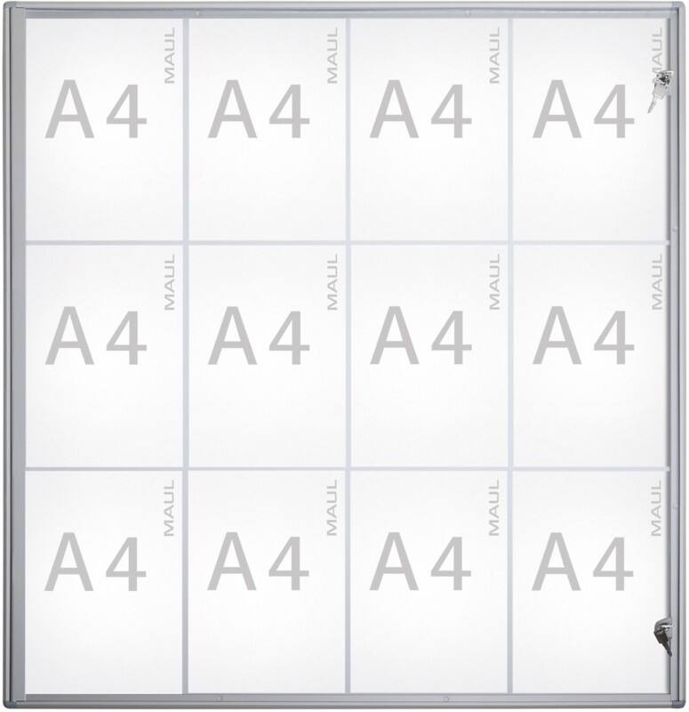 Maul Schaukasten Magnetisch 12 x A4 Zum Hängen Abschließbar Innen 93 (B) x 95,1 (H) cm Silber