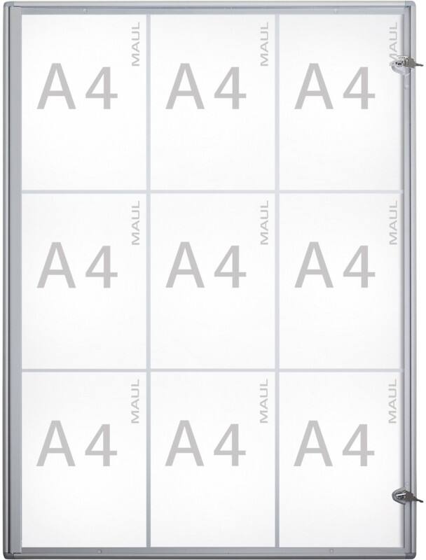 Maul MAULextraslim Abschließbarer Schaukasten Magnetisch 9 x A4 Zum Hängen Innen 71 (B) x 95,1 (H) cm Silber