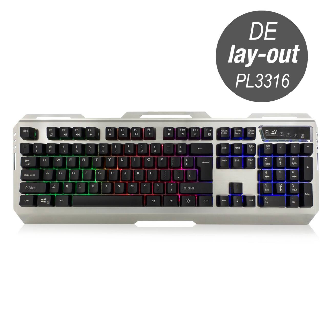 ewent Verkabelte Gaming Tastatur Beleuchtet PL3316 QWERTZ DE USB-A 1.5m Kabel Schwarz, Silber