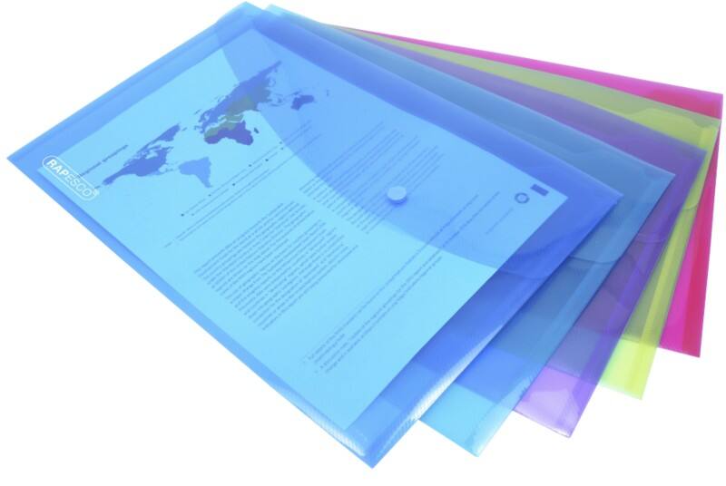 Rapesco Dokumentenmappe A4 Druckknopf PP (Polypropylen) 24,3 (B) x 0,2 (T) x 35,4 (H) cm Farbig sortiert 5 Stück