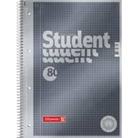 BRUNNEN Student Premium Notebook DIN A4 Kariert Spiralbindung Pappkarton Anthrazit-Metallic Perforiert 160 Seiten 80 Blatt