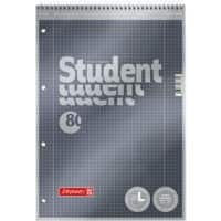 BRUNNEN Student Premium Collegeblock DIN A4 Kariert Spiralbindung Pappkarton Anthrazit Metallic Perforiert 160 Seiten 80 Blatt