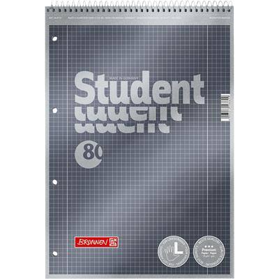 BRUNNEN Student Premium Notebook DIN A4 Kariert Spiralbindung Pappkarton Anthrazit Metallic Perforiert 160 Seiten 80 Blatt