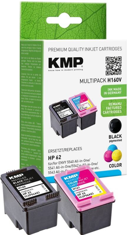 KMP Kompatibel HP 62 Tintenpatrone N9J71AE Schwarz, Cyan, Magenta, Gelb Multipack 2 Stück