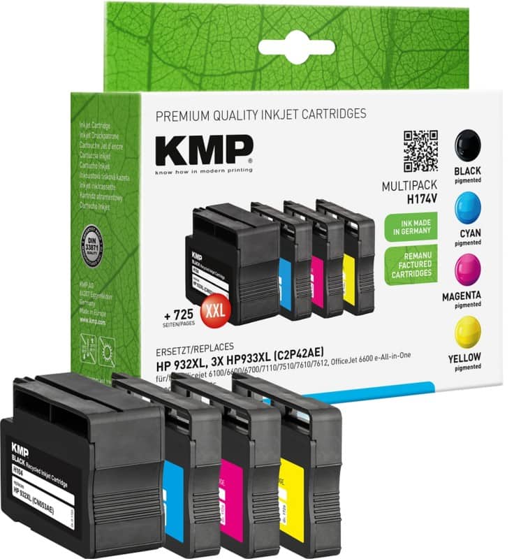 KMP Kompatibel HP 932XL /933XL Tintenpatrone C2P42AE Schwarz, Cyan, Magenta, Gelb Multipack 4 Stück