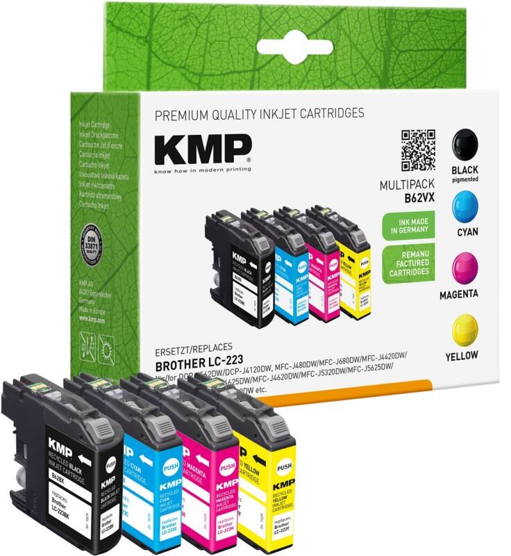 KMP Kompatibel Brother LC223VALBP Tintenpatrone Schwarz, Cyan, Magenta, Gelb