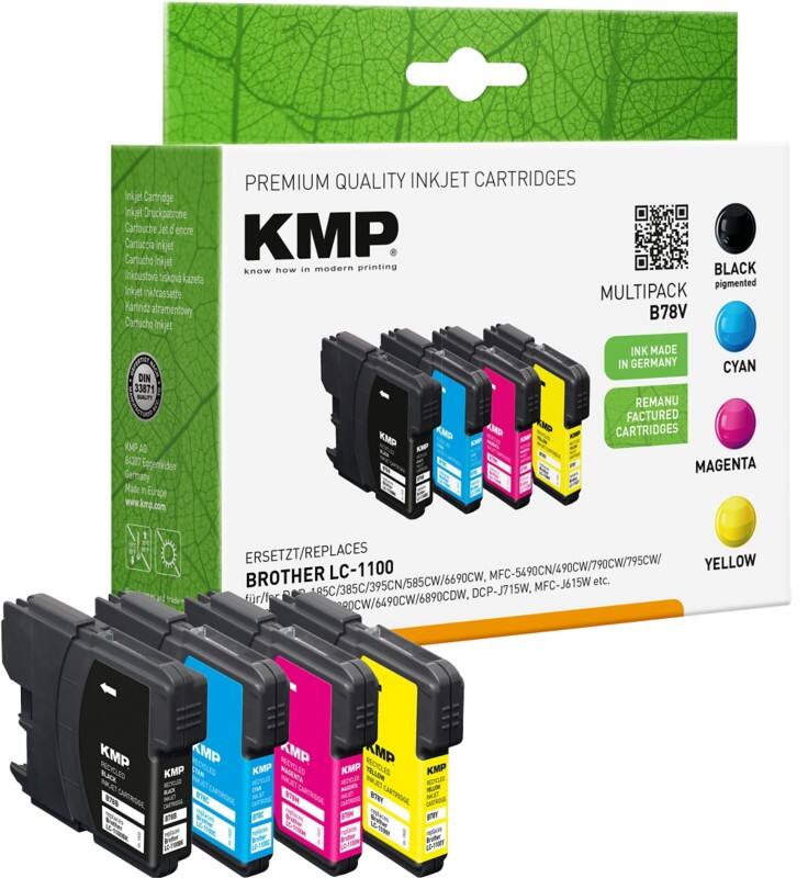 KMP Kompatibel Brother LC-1100VALBP Tintenpatrone Schwarz, Cyan, Magenta, Gelb