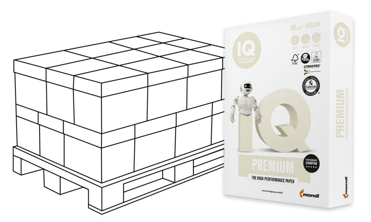 IQ Triotec Premium Kopier-/ Druckerpapier A4 80 g/m² Weiß Palette mit 120 Pack à 500 Blatt