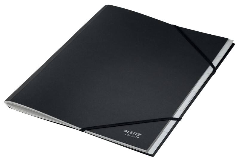Leitz Recycle Ordnungsmappe A4 Schwarz 6 Fächer mit Taben 430 g/m² 100% Recycelter Karton