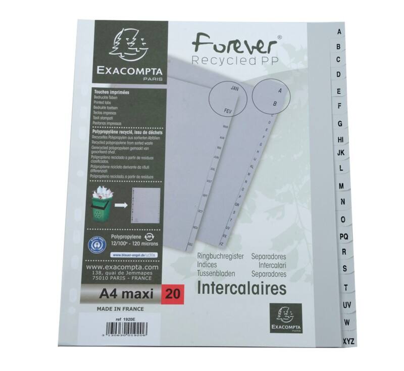 Exacompta Register DIN A4 Maxi Grau 20-teilig PP (Polypropylen) 11 Löcher 1920E 10 Stück