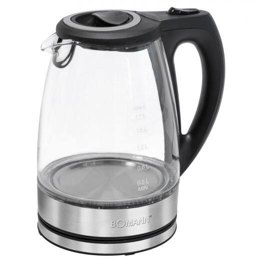 BOMANN Wasserkocher WKS 6032 G CB 1.7 L Glas, Edelstahl 2200 W Schwarz, Transparent