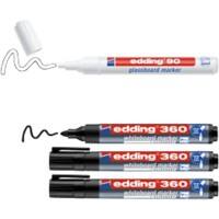 Edding Whiteboard+Glasboard Marker E-360+E-90 Rundspitze Schwarz, Weiß Set mit 4 Stück
