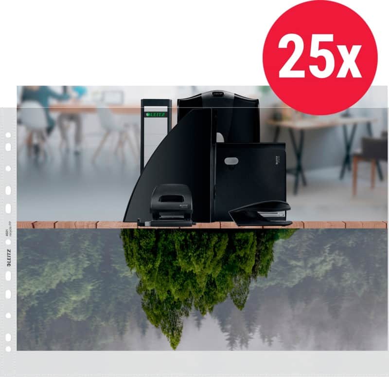 Leitz Prospekthüllen 90% Recycelt A3 Genarbt Transparent 100 Mikron PP (Polypropylen) Öffnung oben 11 Löcher 25 Stück