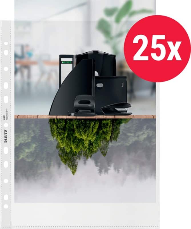 Leitz Prospekthüllen 90% Recycelt A4 maxi Genarbt Transparent 100 Mikron PP (Polypropylen) Öffnung oben 11 Löcher 25 Stück