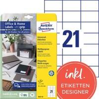 AVERY Zweckform Universaletiketten 3652-10 Ja DIN A4 Weiß 70 x 42,3 mm 10 Blatt à 21 Etiketten