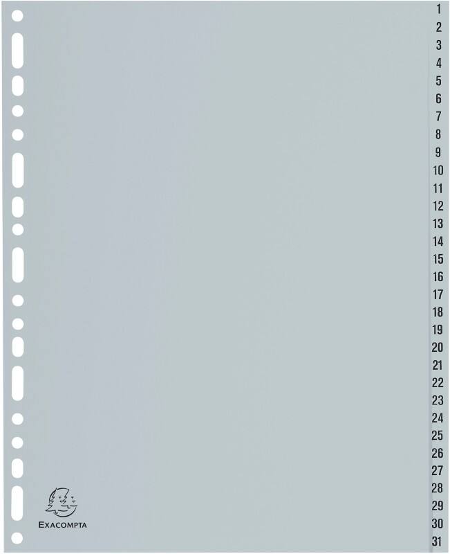 Exacompta Register A4+ Grau 31-teilig Perforiert Kunststoff 1 bis 31 5 Stück