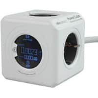 Allocacoc 8910 / DEEXMO PowerCube Steckdosenwürfel mit Energieverbrauchsmonitor 4 Steckdosen 1,5 m Weiß, Grau