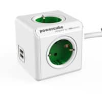 Allocacoc 1402GN / DEEUPC PowerCube Steckdosenwürfel mit 2 USB-Anschlüssen 4 Buchsen Typ F 1,5 m Weiß, Grün