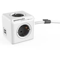 Allocacoc 1407 / DEEUPC PowerCube Steckdosenwürfel mit 2 USB-Anschlüssen 4 Buchsen Typ F 3 m Weiß, Grau