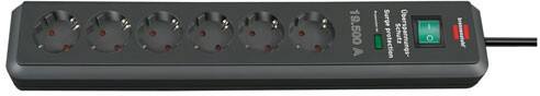 brennenstuhl 1159540366 Sure-Tec Steckdosenleiste 6-fach 2 m Mit Schalter und Überspannungsschutz Schwarz