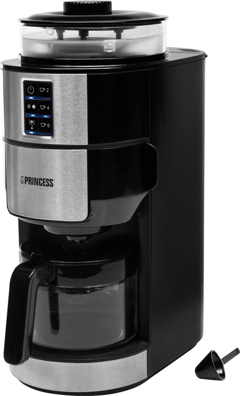 Princess Grind and Brew Compact Deluxe Kaffeemaschine Schwarz, Silber