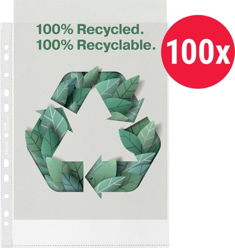 Esselte Prospekthüllen 100% Recycelt A4 Genarbt Transparent 70 Mikron PP (Polypropylen) Öffnung oben 11 Löcher 627493 100 Stück