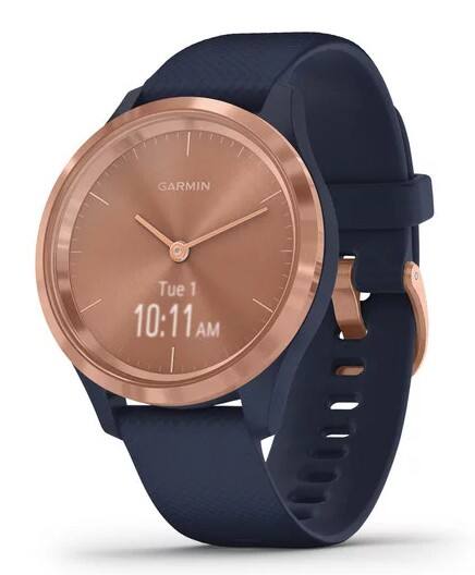 GARMIN vívomove 3S Smartwatch Roségold Gehäusefarbe 39 x 39 x 10.9 mm Gehäusegröße Navy Blau Armbandfarbe
