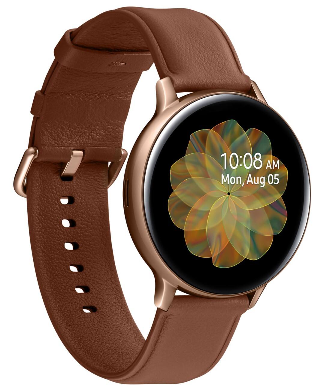 SAMSUNG Galaxy Watch Active2 Smartwatch Gold Gehäusefarbe 44 x 44 x 10.9 mm Gehäusegröße Braun Armbandfarbe
