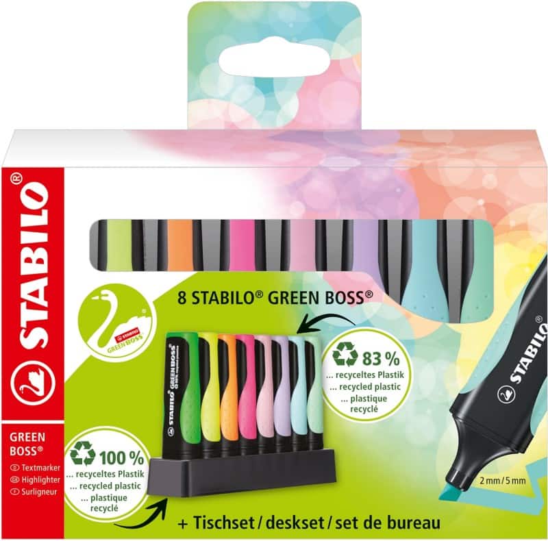 STABILO Green Boss Textmarker 8er Set Nachfüllbar