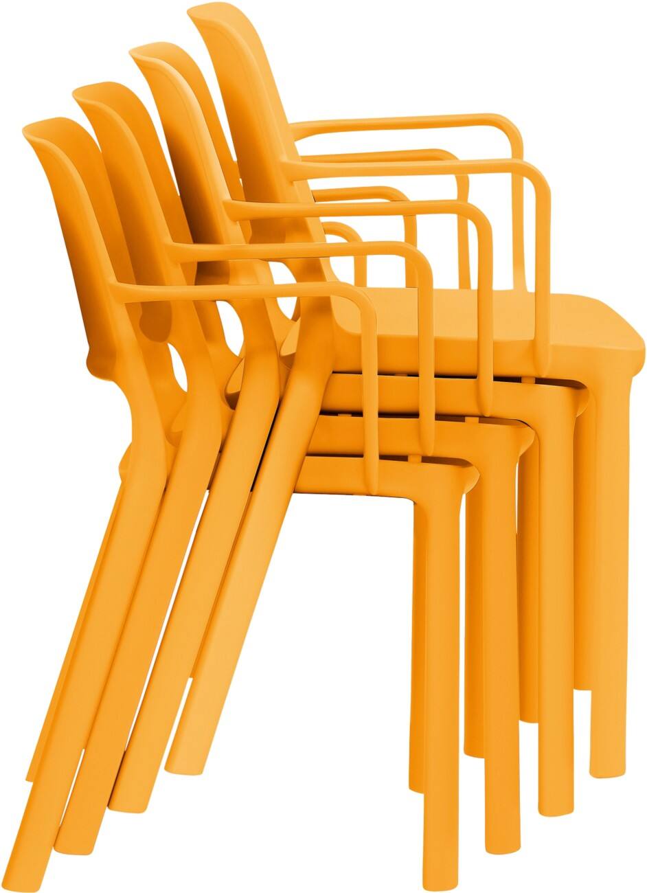 Mayer Sitzmöbel Stapelstuhl myNUKE Orange Polypropylen Kunststoff 4 Füße 4 Stück mit Armlehnen