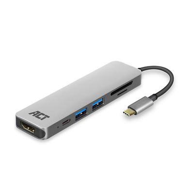 ACT USB C auf HDMI Buchse Multiport Adapter 4K, 2X USB-A, Kartenleser, PD Pass Through