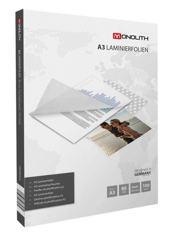 Monolith Laminierfolien A3 Glasklar 80 Mikron (2 x 80) Transparent 100 Hüllen