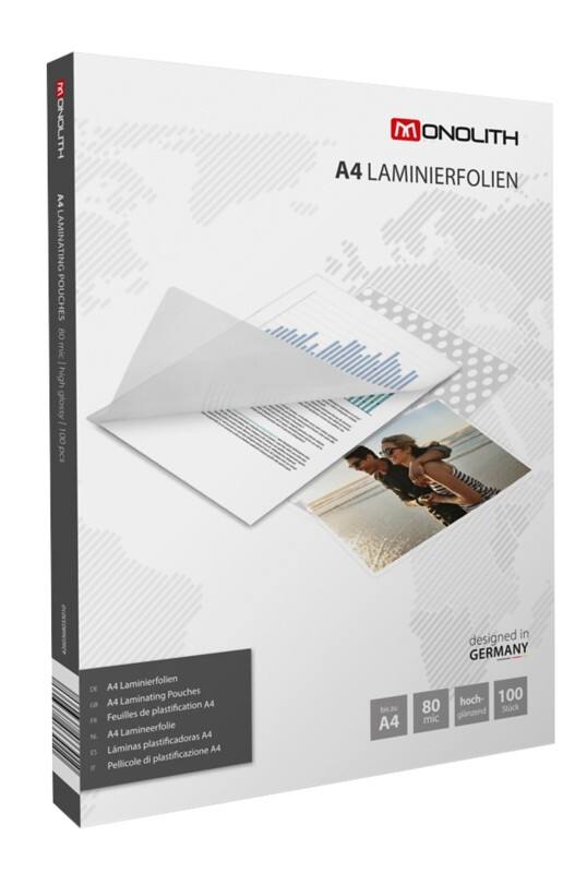 Monolith Laminierfolien A4 Glasklar 80 Mikron (2 x 80) Transparent 100 Hüllen