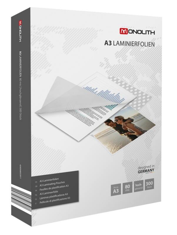 Monolith Laminierfolien A3 Glasklar 80 Mikron (2 x 80) Transparent 300 Hüllen