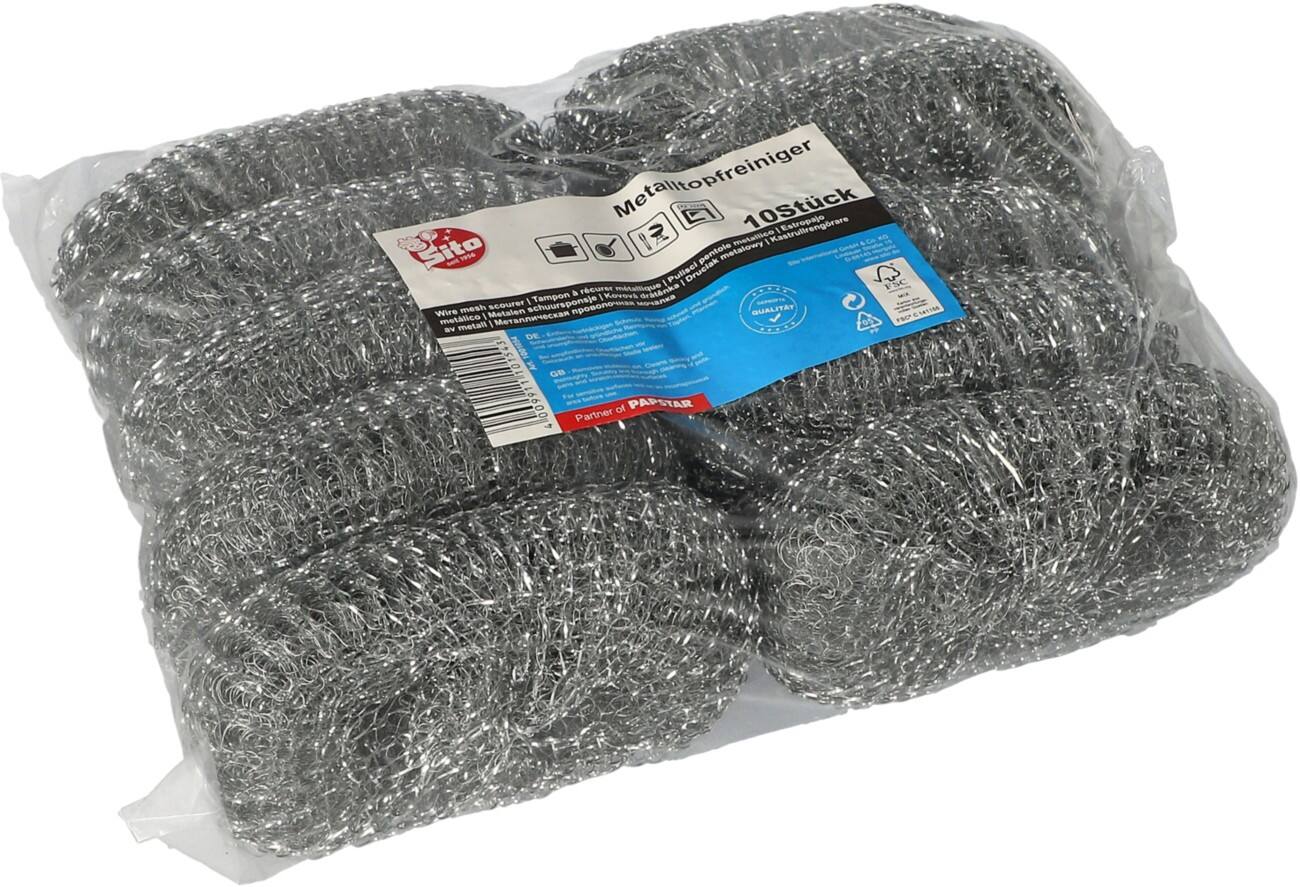 PAPSTAR Stahlwolle Silber rund 12 x 3 cm 10er-Pack