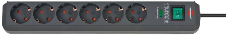 Brennenstuhl BN3318 Eco-Line Steckdosenleiste 6-fach 1,5 m Kabel mit Schalter und Überspannungsschutz Schwarz