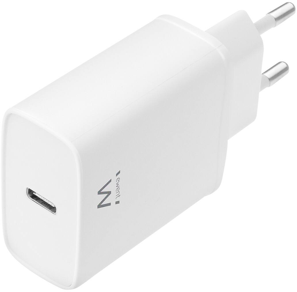 ewent EW1320 Kompaktes USB-C-Ladegerät 20W Schnellladung für Apple-Geräte und PD Android (Inkl. iPhone 12) Weiß