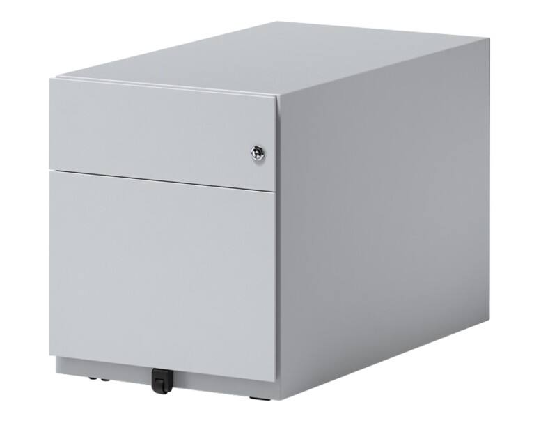 Rollcontainer Note mit seitlicher Griffleiste und einer Universalschublade à Höhe 150 mm und eine Schublade für Hängeregistratur 495 x 420 x 775 mm Lichtgrau